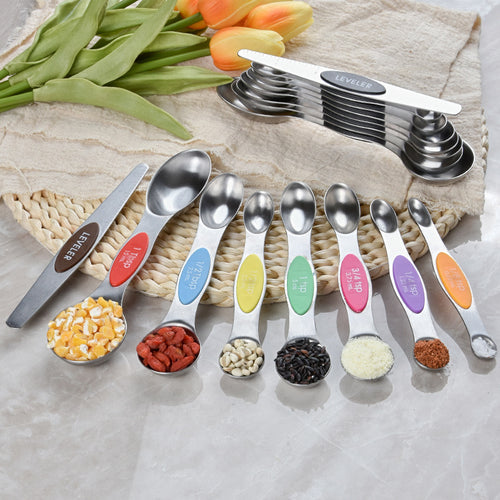 Magnetic Measuring Spoon Set - 1/8 Tsp thru Tablespoon - Including Leveler