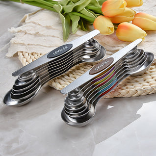 Magnetic Measuring Spoon Set - 1/8 Tsp thru Tablespoon - Including Leveler