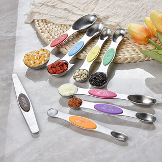 Magnetic Measuring Spoon Set - 1/8 Tsp thru Tablespoon - Including Leveler