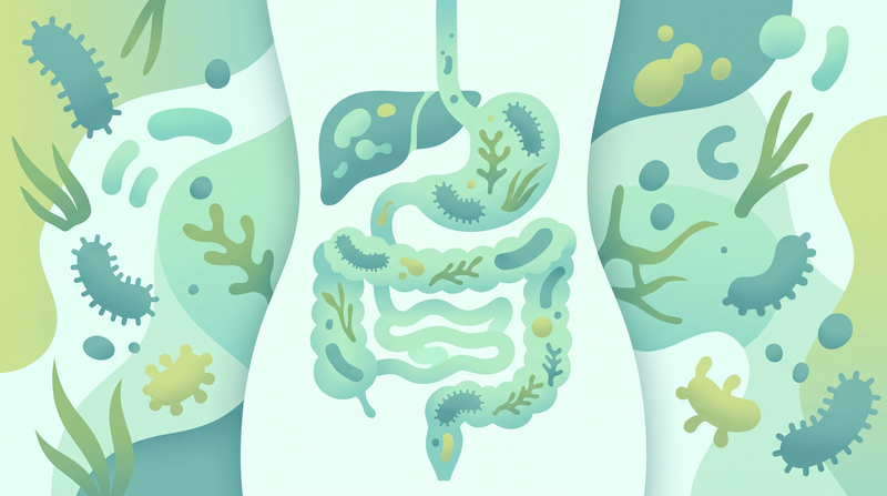 Gut microbiome illustration — prebiotic fiber and resistant dextrin